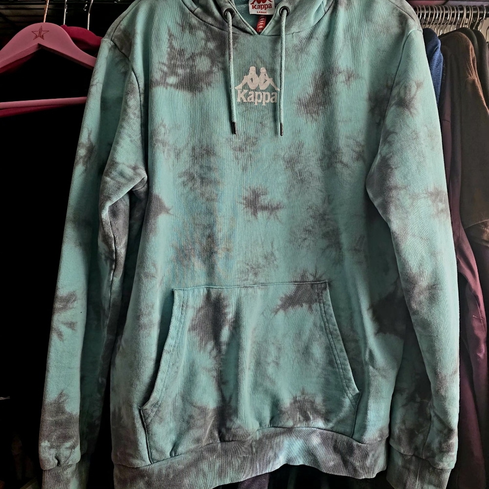 Kappa Aqua/Black Smoke Hoodie, Size Large